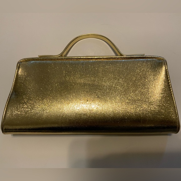 Vintage Gold Metallic Snap Closure Hideaway Handle Envelope Clutch - Picture 15 of 15
